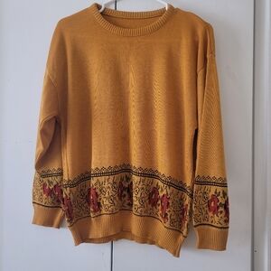 Vintage Mustard Floral Knit Sweater
